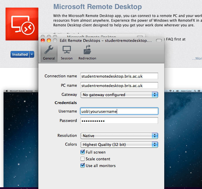 microsoft remote desktop connection client for mac usb